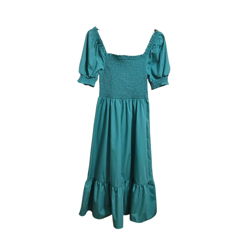 lark and grey dress + Elegant Green Midi with Puff Sleeves Size L Cottage Core‎ Boho Midi dress